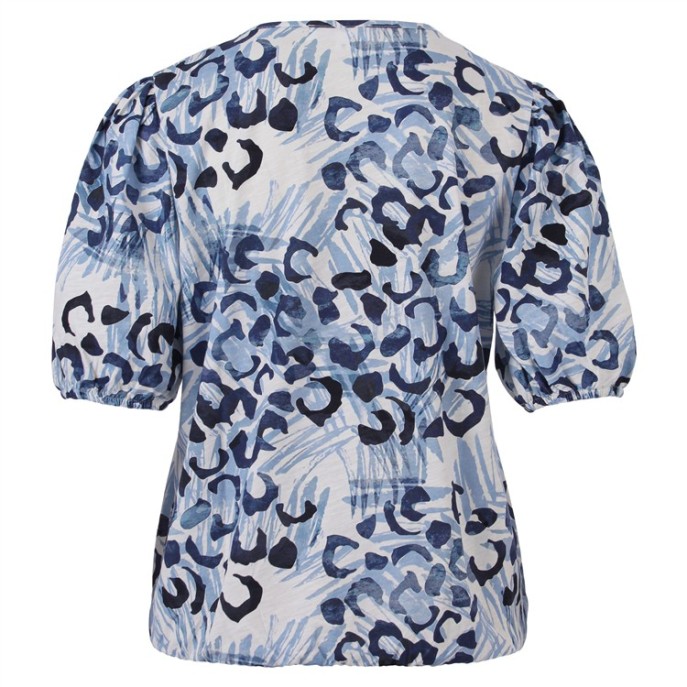 Shirt Blouson shirt 183617 v-hals Pofmouw Indigo print Shirt Blouson shirt 183617 v-hals Pofmouw Indigo print